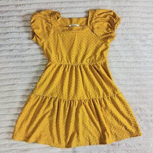 Speechless Girls Mustard Yellow Swiss Dot Tiered Puff Sleeve Dress - Size 6